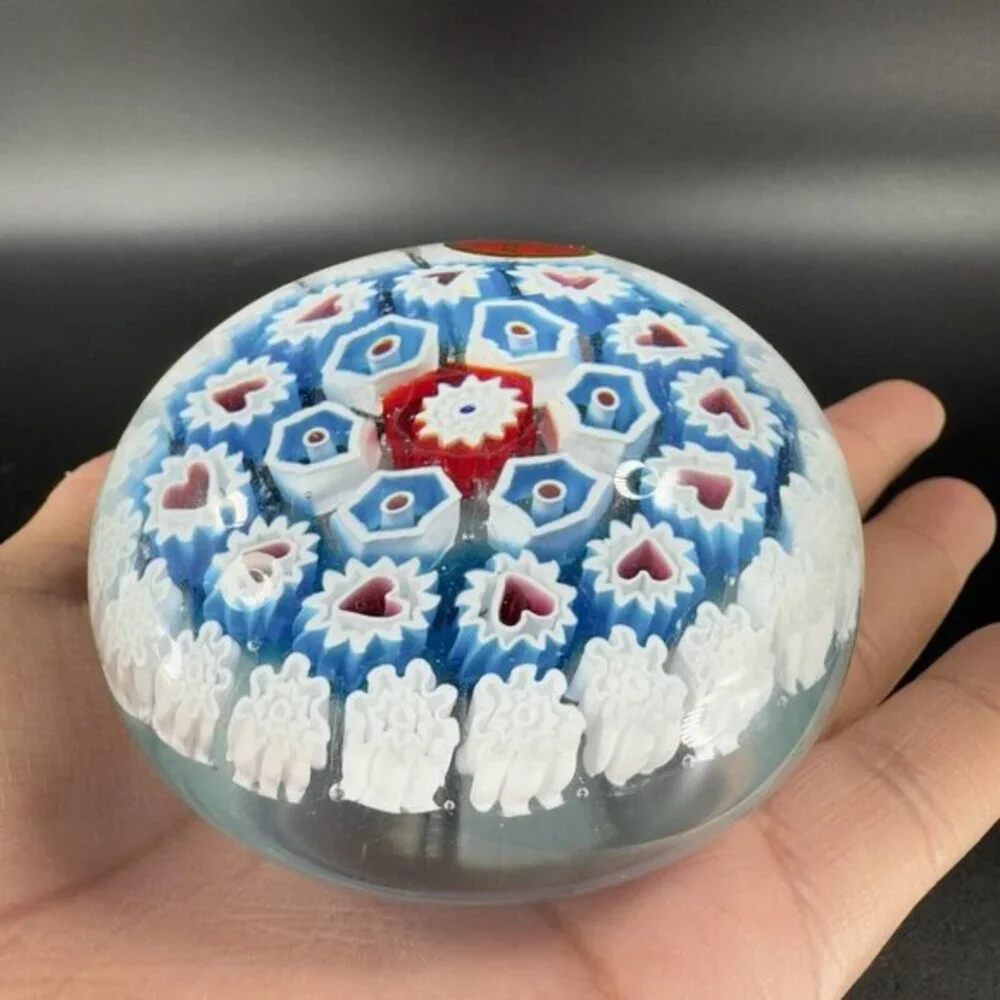 Murano Round Italian‎ Venetian Glass Paperweight Hand Blown Glass Millefiori VTG